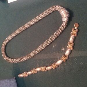 Magnetic close silver necklace and matching bracelet